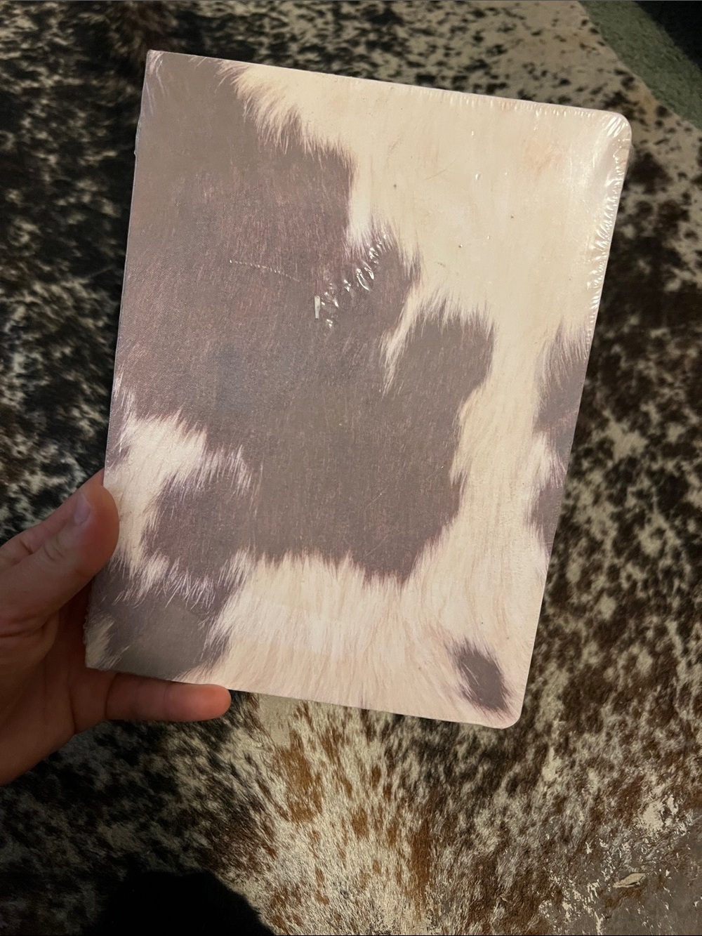 Cowhide-Print Notebook Journal in Cream and Brown